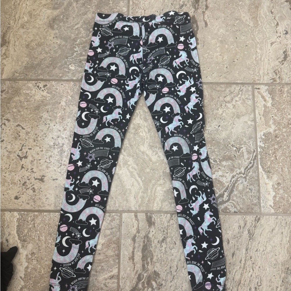 Used Size 6x Wonder Nation Black Unicorn and Space Leggings